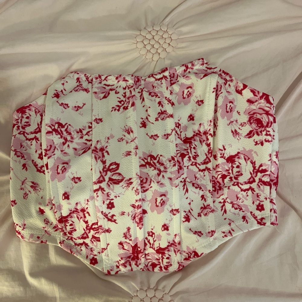 Floral Pink and White Corset Top